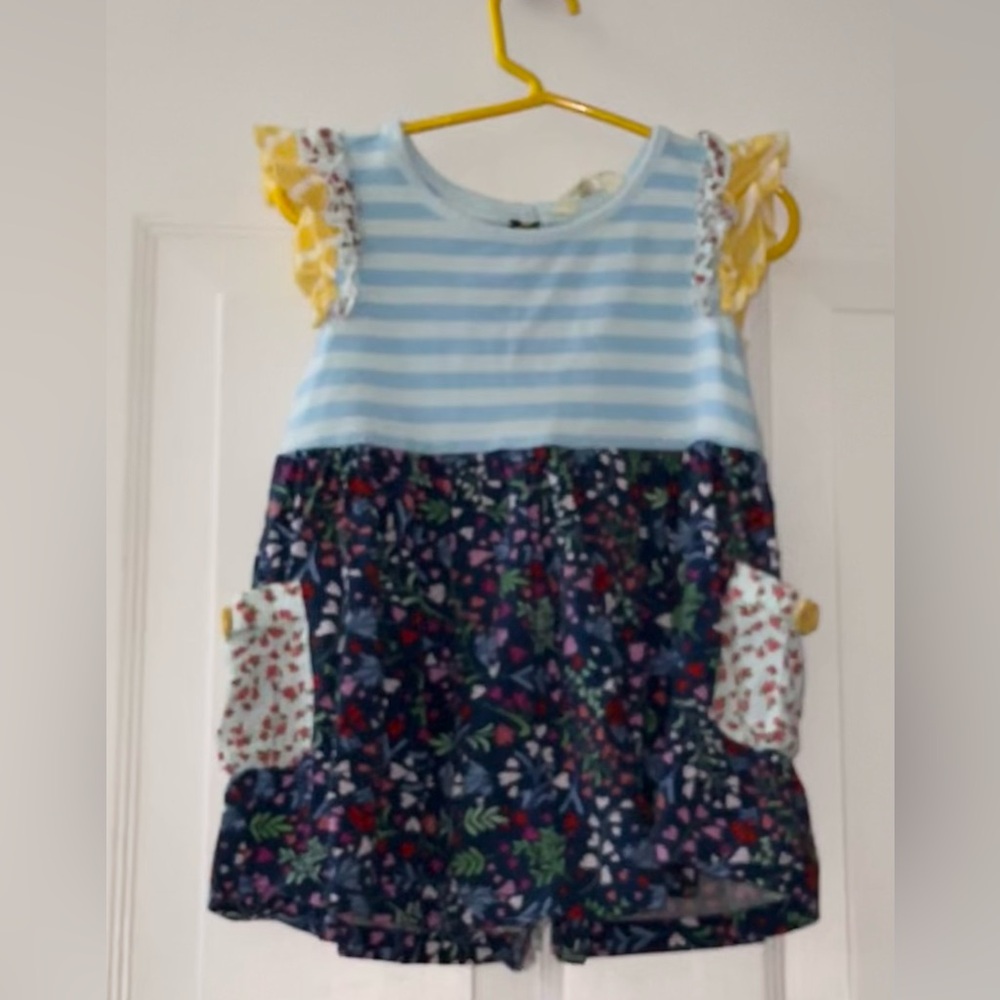 Matilda Jane Size 6 Light Blue Striped Heart Sleeveless Shirt